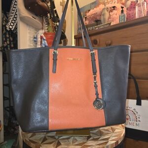 Michael Kors Large Two-Tone Burnt Orange and Black Tote